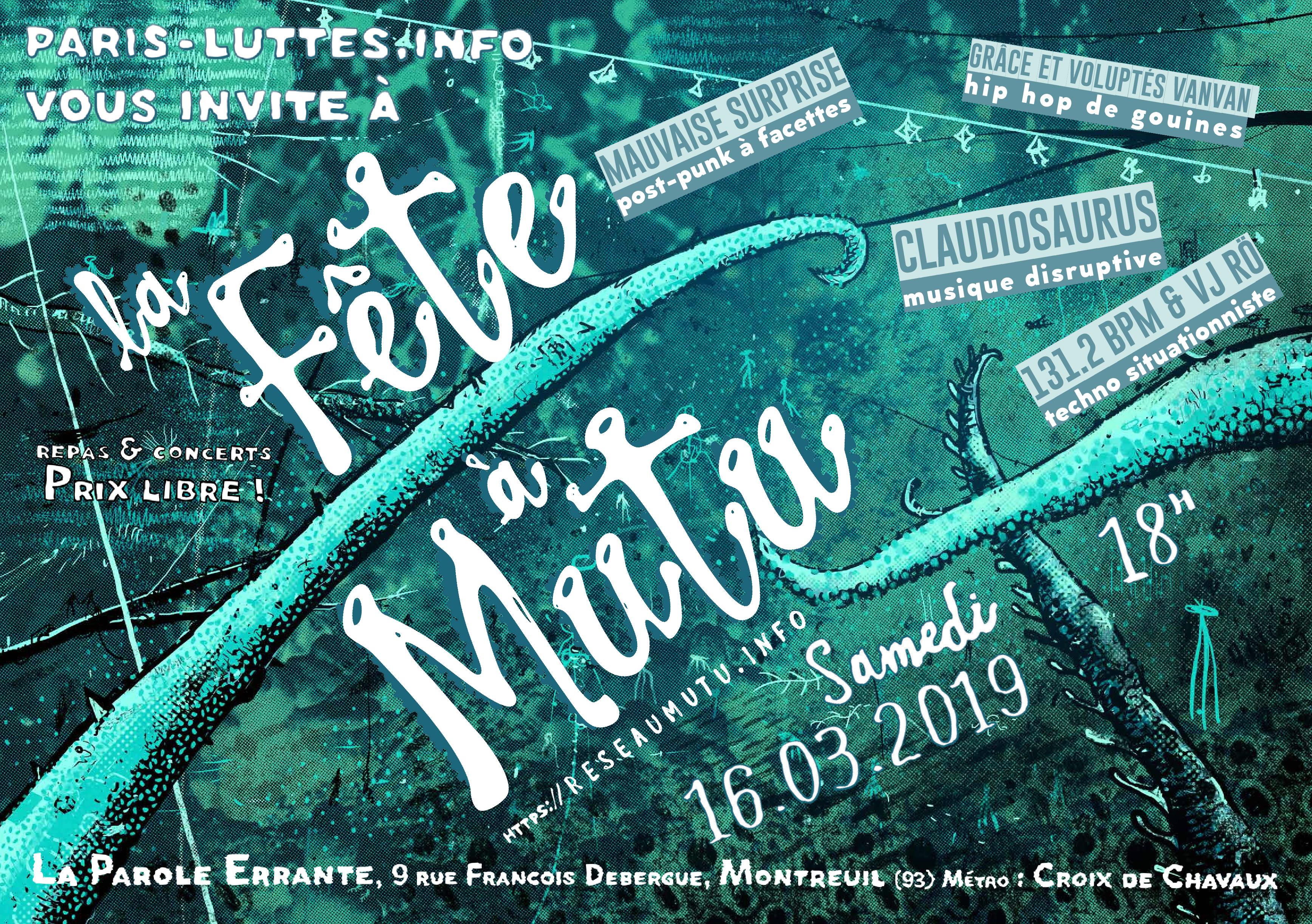 La Fête à Mutu à Paris Le Samedi 16 Mars à La Parole Errante